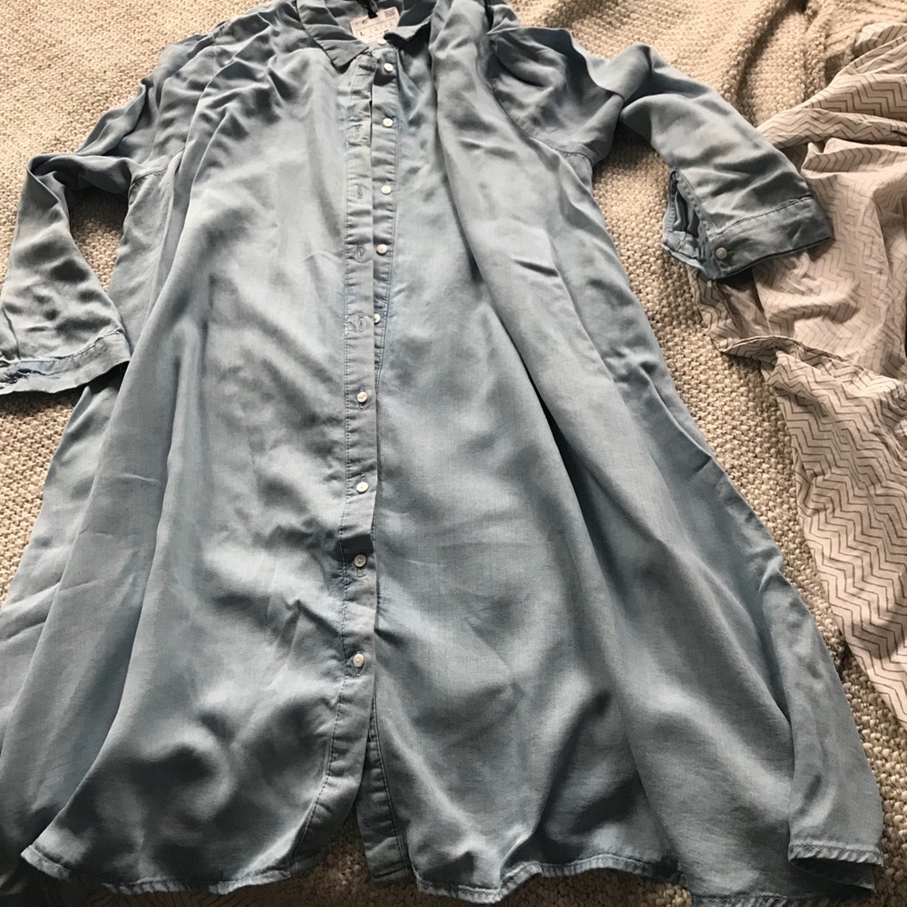 Long sleeve denim mini shirt dress